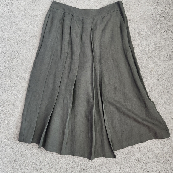 Zara Women Linen Pleated Wide Leg Cropped Trouser Pants, Olive Green, Size L - Picture 1 of 16